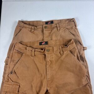 Lot 2 Red Wing Pants Mens 32x32 Brown Duck Canvas Double Knee Utility Workwear